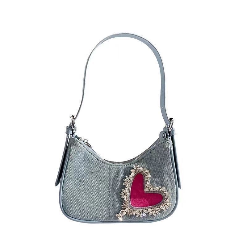 Denim Bag Women's Fashion One-shoulder Niche Diamond